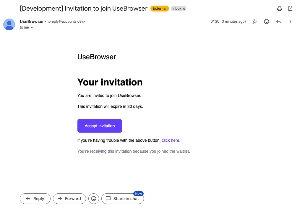 Invitation email — click "Accept invitation" to get started